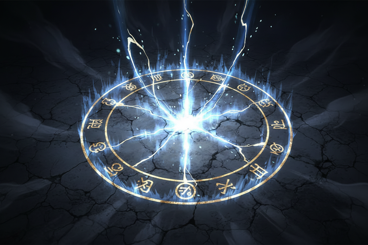 Alchemical transmutation circle from Fullmetal Alchemist glowing with gold energy