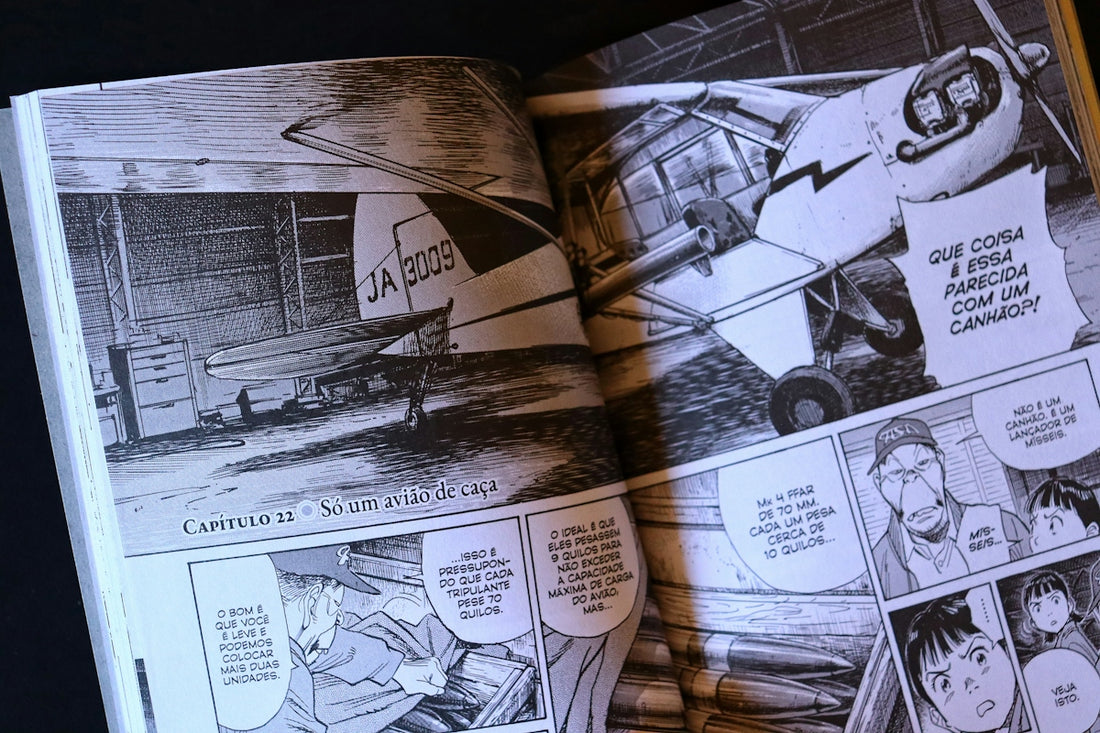 Open manga book with airplane illustration