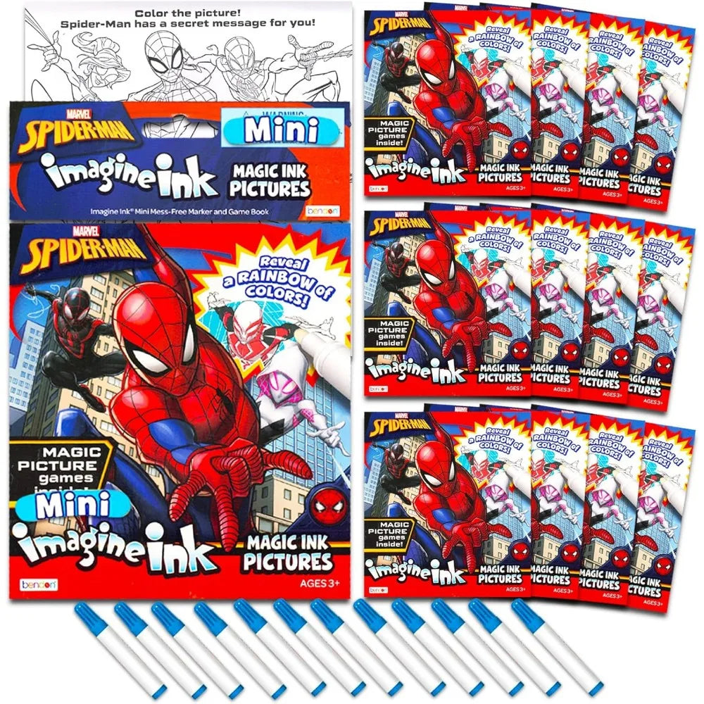 Marvel Spiderman Imagine Ink Party Favor Set - 12 Pack No-Mess Magic Ink Spiderman Coloring Books | Superhero Party Supplies for