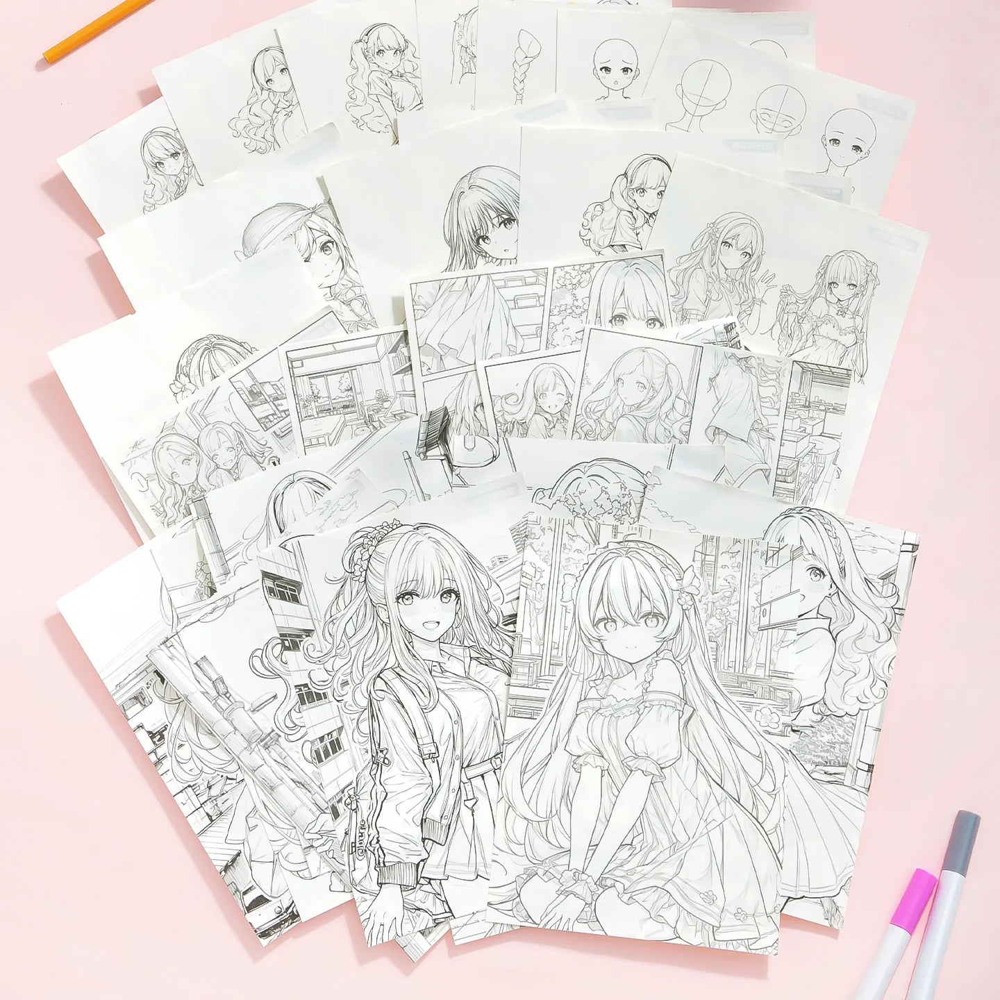 60 Pages Manga Tracing Workbook, "Lively Girls" Anime Drawing Practice Book for Beginners