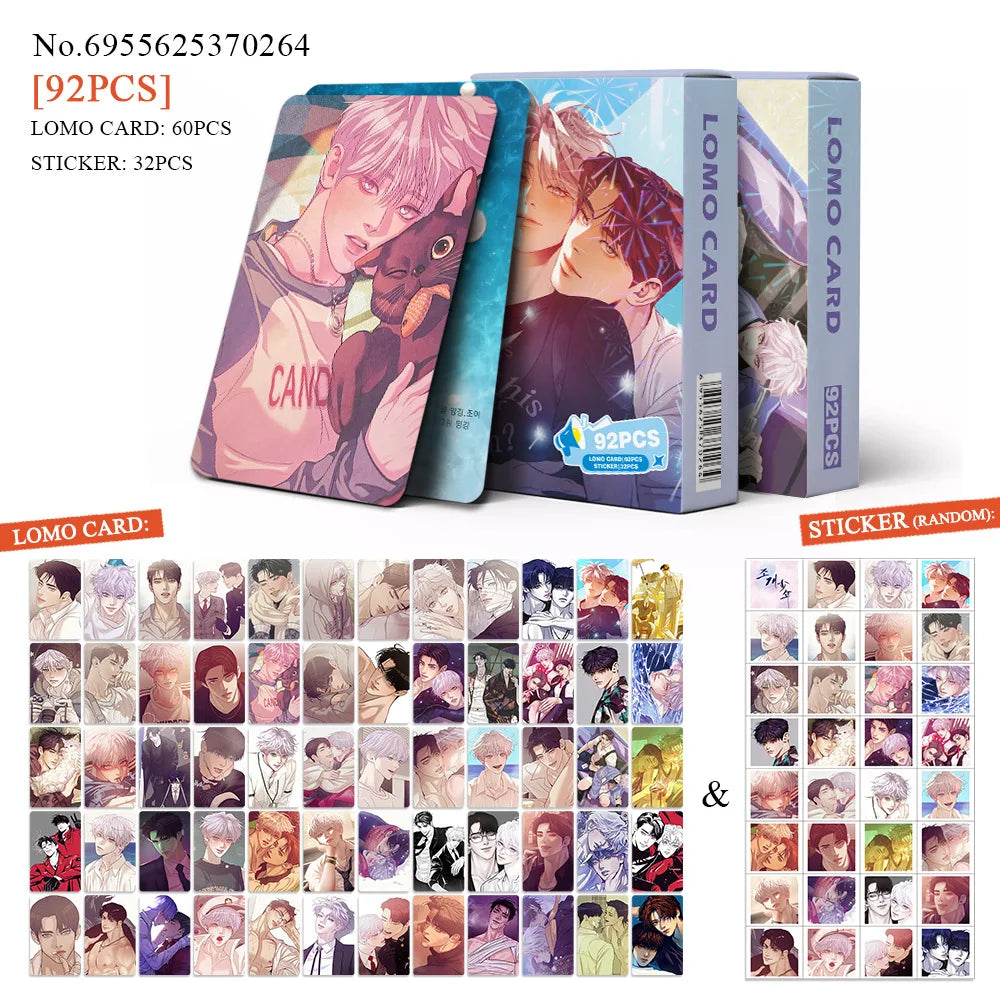60+32Pcs/Set Manga Card Korean Webtoon Lomo Cards Mini Stickers Anime Character Photocards Fans Collection Gift
