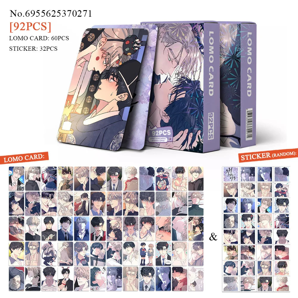 60+32Pcs/Set Manga Card Korean Webtoon Lomo Cards Mini Stickers Anime Character Photocards Fans Collection Gift