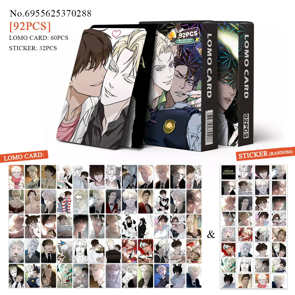 60+32Pcs/Set Manga Card Korean Webtoon Lomo Cards Mini Stickers Anime Character Photocards Fans Collection Gift