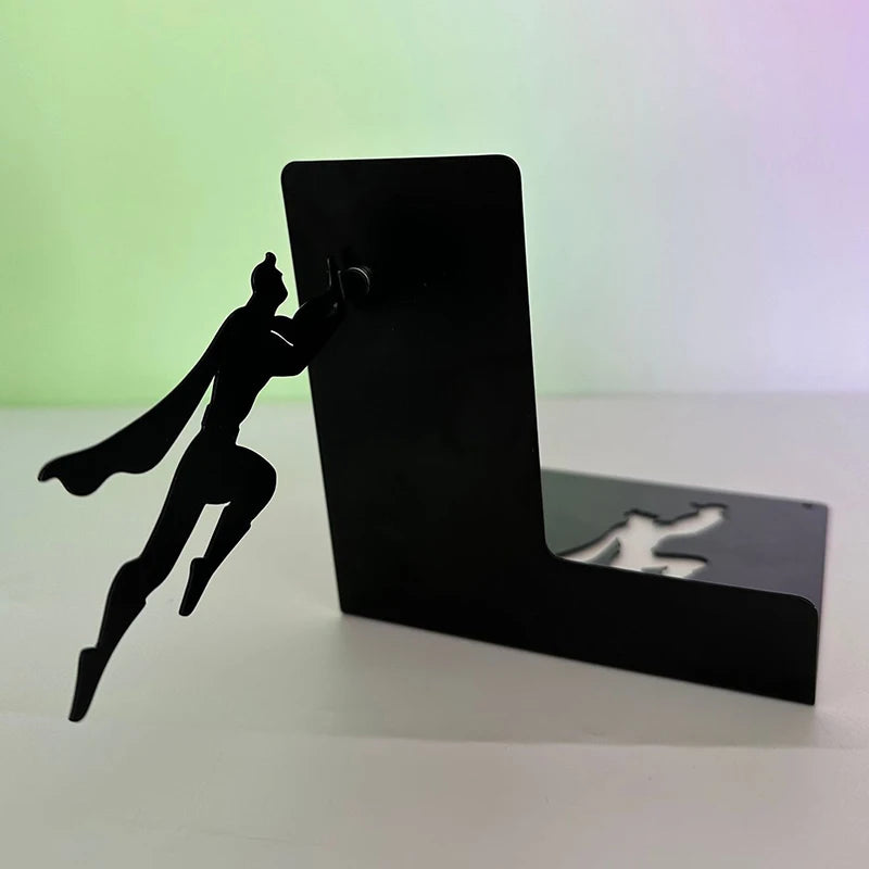 Creative Super Hero Bookshelf Figurines Metal Book Storage Display Desktop Ornament Office Accessories Books Standing Base