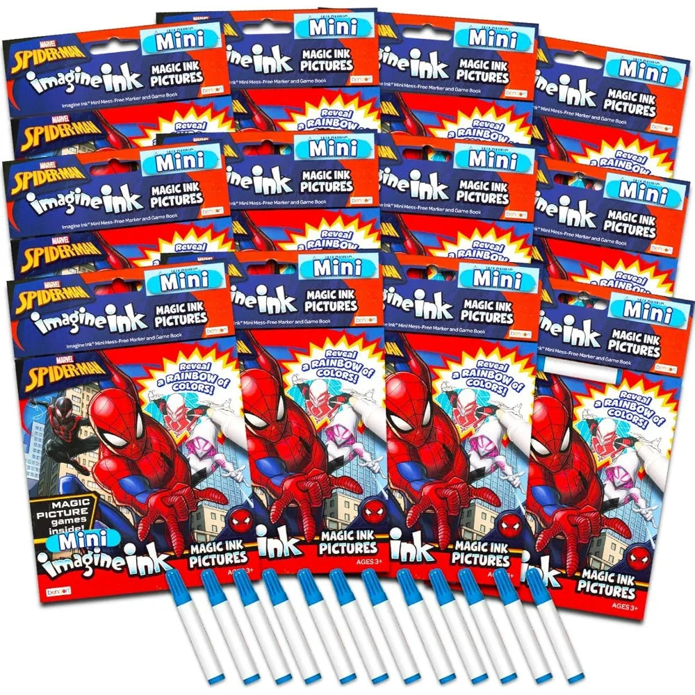Marvel Spiderman Imagine Ink Party Favor Set - 12 Pack No-Mess Magic Ink Spiderman Coloring Books | Superhero Party Supplies for