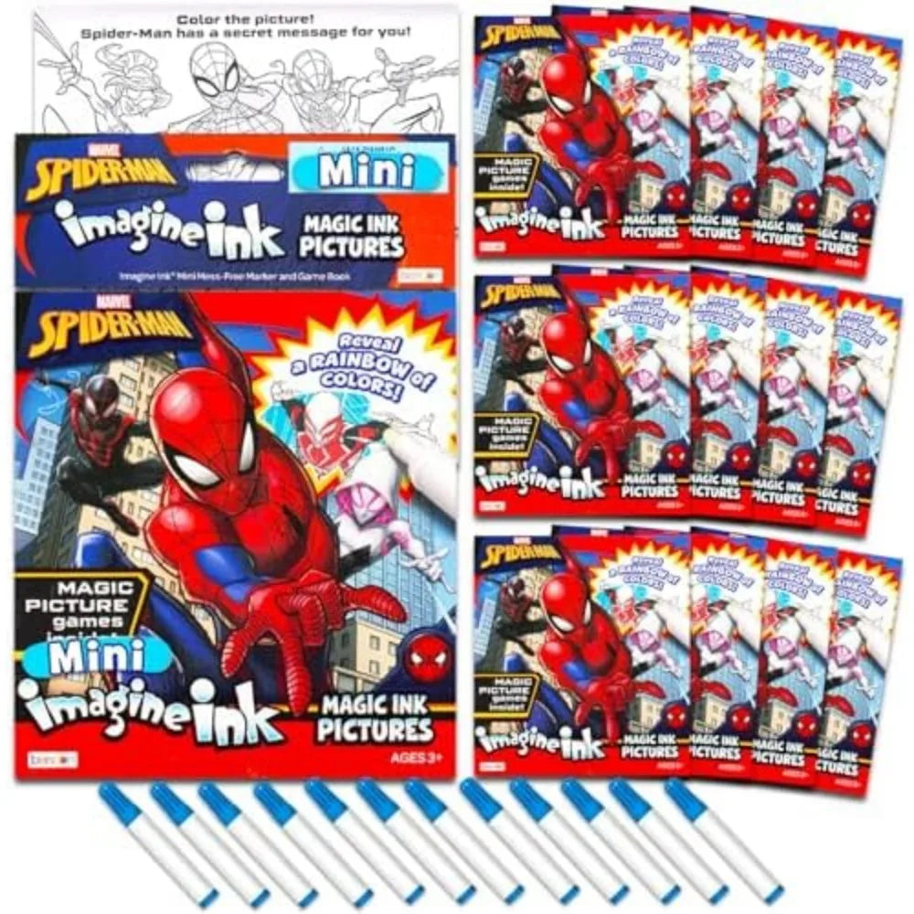 Marvel Spiderman Imagine Ink Party Favor Set - 12 Pack No-Mess Magic Ink Spiderman Coloring Books | Superhero Party Supplies for
