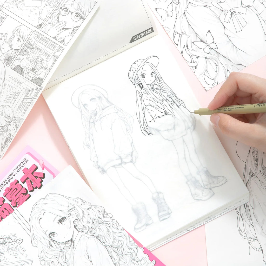 60 Pages Manga Tracing Workbook, "Lively Girls" Anime Drawing Practice Book for Beginners
