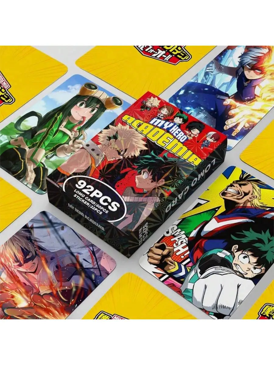 My Hero Academia 60pcs card 32pcs sticker Hero Academia Boxed HD Photo Card LOMO Card Anime Peripheral Card Gifts