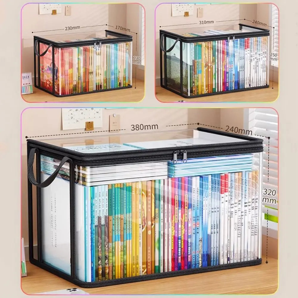 Comic Book Storage Bag Transparent Collection Container Stackable Case with Zipper Handle Dust Proof Organizer Collapsible Pouch