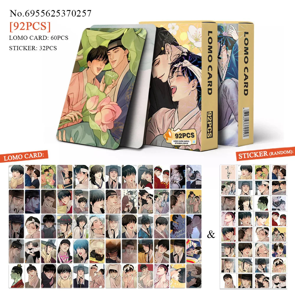 60+32Pcs/Set Manga Card Korean Webtoon Lomo Cards Mini Stickers Anime Character Photocards Fans Collection Gift